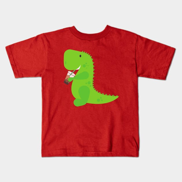 Boba Dino Kids T-Shirt by Unique Treats Designs